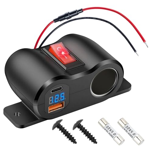 Daakro 54W Upgraded 12V USB-Ladebuchse, mit 180W Zigarettenanzünder-Schnellladebuchse und LED-Voltmeter-Anzeige Panel, QC3.0 USB & PD3.0 Typ C Dual Port Ladegerät für Wohnmobile, Boot von Daakro