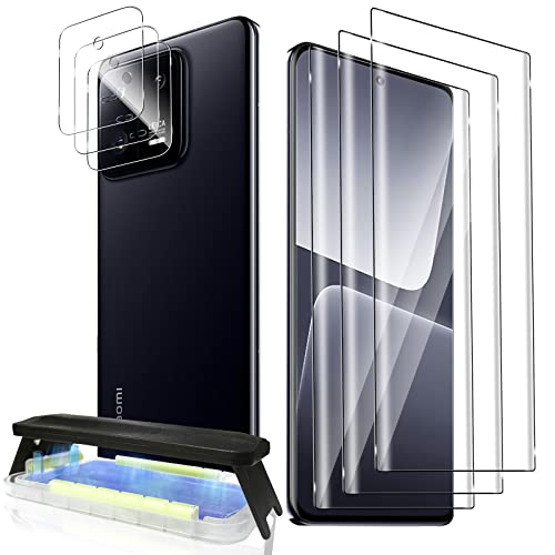 Dabuu 3+3 Stück UV Schutzfolie für Xiaomi 13 Pro, 9H Härte 3 Stück 3D Glasfolie Displayschutzfolie + 3 Stück Kamera für Panzerglas mit Fingerabdruck unterstützen HD Klar Displayschutzfolie von Dabuu