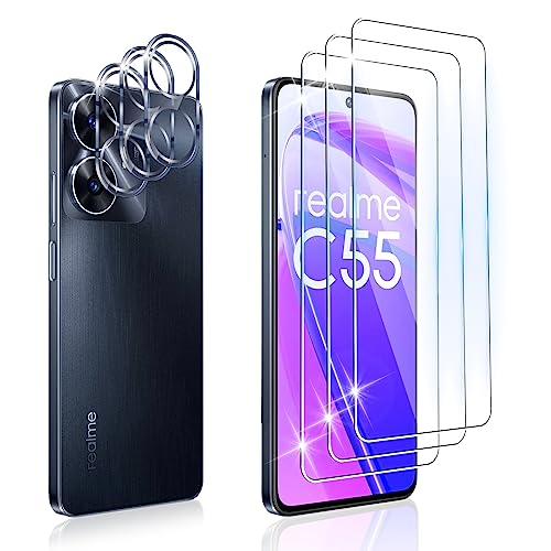 Dabuu Schutzfolie für Panzerglas für Realme C55 + Kameraschutz [3+3 Stück], HD Panzerfolie 9H Härte Anti-Kratzen Schutzglas Blasenfrei Displayschutzfolie Folie - Transparent von Dabuu