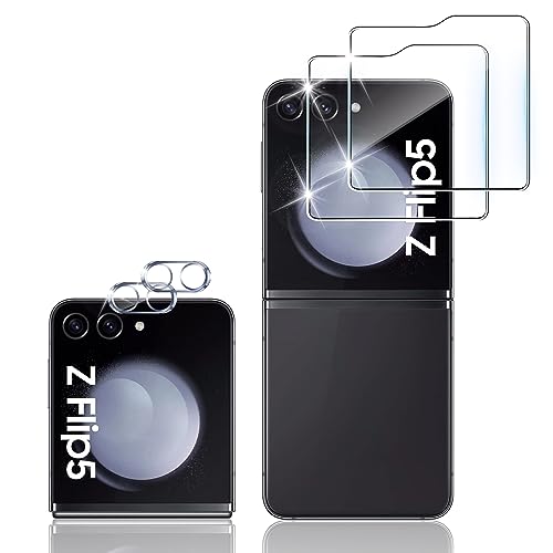 Dabuu Schutzfolie für Panzerglas für Samsung Galaxy Z Flip 5, 2 Stück Displayschutzfolie und 2 Stück Kameraschutz für Samsung Z Flip5, 0.33mm HD Folie, 9H Härte Schutzglas Anti-Bläschen Panzerfolie von Dabuu