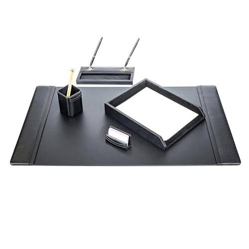 DACASSO Schreibtisch-Set aus schwarzem Leder, 5-teilig, luxuriöse Schreibtischunterlage und Schreibtisch-Organisations-Essentials – Büroorganisation & Chefschreibtischdekoration – (Schwarz, 5-teilig) von Dacasso
