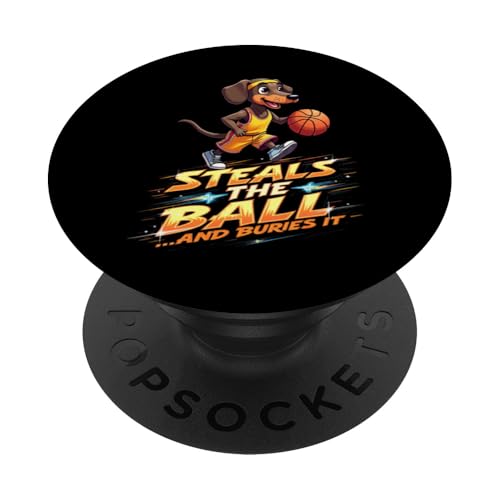 Lustiges Basketball-Geschenk für Dackel-Hundeliebhaber PopSockets Klebender PopGrip von Dachshund Fun Designs