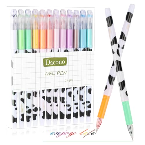 Dacono 12 Farben Süßer Diamant-Gelschreiber, Milchige Kuh-Stifte zum Schreiben, Koreanischer Kawaii-Stift, 0,5 mm Feine Tintenroller, ideale Stifte für Malbücher, Zuhause, Arbeit, Bürobedarf von Dacono