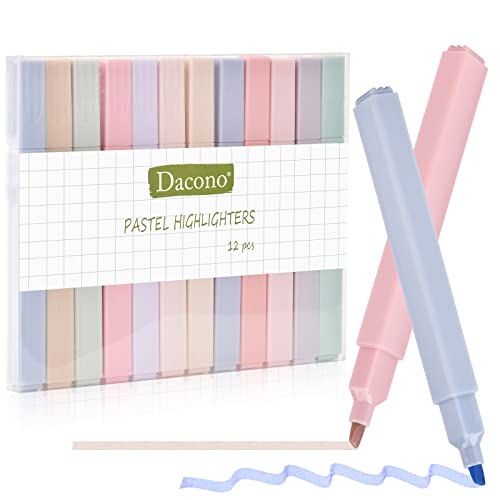 Dacono Ästhetische Textmarker, 12 PC Textmarker Assorted Colors No Bleed Dry Fast Easy to Hold, Pastell Textmarker Marker Stifte für Journal Bibel Planer Notes School Office Supplies von Dacono