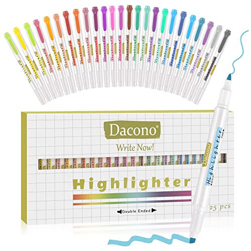 Dacono Doppelendige Textmarker, 25 Pcs Bibel Textmarker sortierte Farben Dual Tips Stift, No Bleed Dry Fast, Broad und Fine Tips Highlighter für Journal Erwachsene Kinder Studenten Büro Schule von Dacono