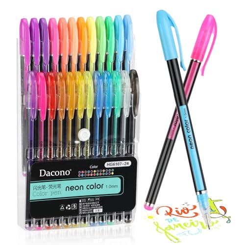 Dacono Gel Pen Set - 24 Mehrfarbige Metallic -Gel -Stifte für Kunst und Handwerk, Reibungsloses Schreiben, für Erwachsene und Kinder Schreiben Journaling Notizen Zeichnen von Dacono