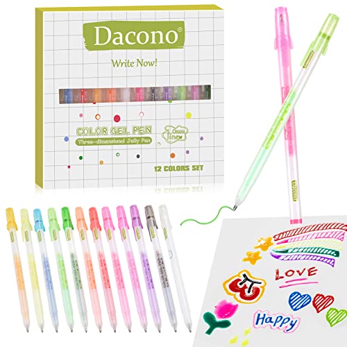Dacono Gel Tintenstifte, Farbige Gel Stift 12 Farbe Set, 3D Jelly Ink Pens 1.0mm Bold Gel Stifte Coloring Marker DIY fluoreszierende Malerei Stifte… von Dacono