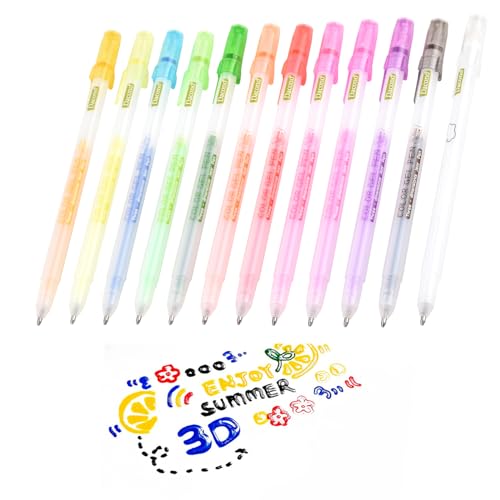 Dacono Gel Tintenstifte,3D Jelly Ink Pens 1.0mm Bold Gel Stifte Coloring Marker DIY fluoreszierende Malerei Stifte，farbige Gel-Stift 12 Farbe Set von Dacono
