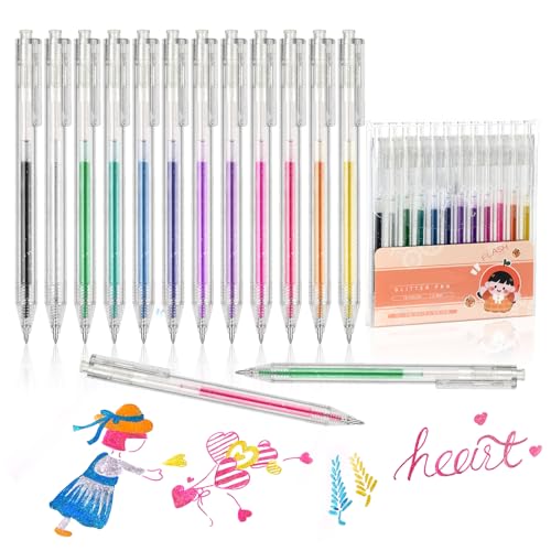 Dacono Glitzergelstifte, 1,0 mm Glitzerfarbener Stift, Drücken von Pen - 12 Farben Rolling Ball Stifte Schnelltupper Tinte, Metallische Gelstifte, Farbige Stifte für Kritzeln und Zeichnen von Dacono