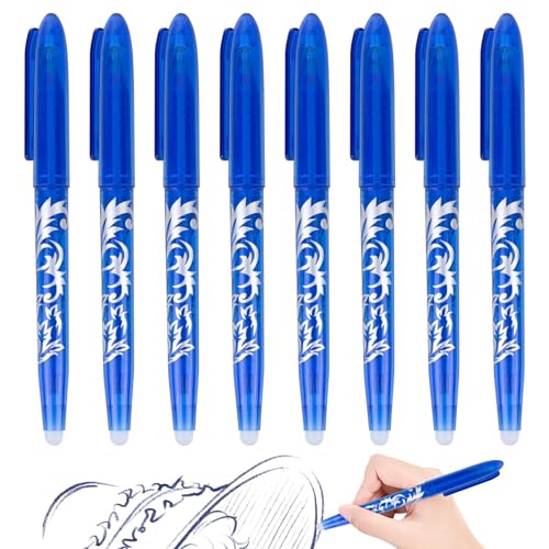 Daczly Radierbarer Kugelschreiber Gelschreiber, 8 Tintenroller, Blau Iöschbare Stifte, Erasable Pen, 0.5mm Radierstift Kugelschreiber, Friction Stifte für Schulsachen Bürobedarf Studenten von Daczly