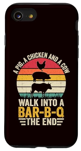 BBQ - A Pig A Chicken And A Cow Walk In A Bar B Q The End Hülle für iPhone SE (2020) / 7 / 8 von Dad Jokes Barbecue Smoking Meats Design Outfit