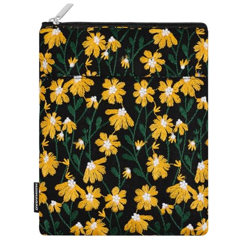 Dadanism 6-7" Daisy Embroidery Tasche Sleeve für 7" Der Neue Kindle Paperwhite und Kindle Colorsoft Signature Edition, 6" Kindle, 6,8" Kindle Paperwhite, Kobo/Tolino eReader,Schwarz&Gelb Gänseblume von Dadanism