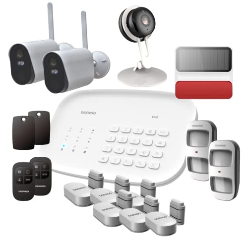 Daewoo Security SA666AM – kompatibel mit Tieren, drahtloser Hausalarm, WLAN/GSM, Fernbedienung, Außensirene, 2 Kameras, kompatibel mit Amazon Alexa, Google Home von Daewoo Security