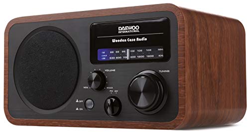 DRP-134 Analoges AM/FM-Radio, einfaches Tuning mit Drehknopf, Akustikbox aus Holz, integrierter Lautsprecher, Stromversorgung AC 230 V von Daewoo
