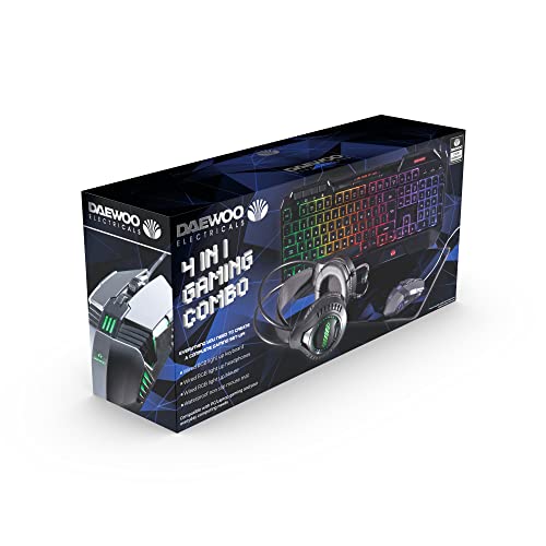 Daewoo 4-in-1-Gaming-Kombination, inklusive beleuchteter kabelgebundener Tastatur, Maus und Kopfhörer, wasserdichtes, rutschfestes Mauspad Daewoo 4-in-1-Gaming-Kombination, inklusive beleuchteter kabelgebundener Tastatur, Maus und Kopfhörer, wasserdichtes, rutschfestes Mauspad von Daewoo
