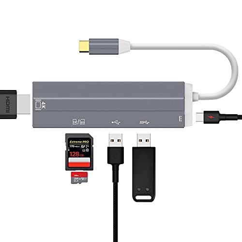 USB C Hub mit 4K HDMI 6-in-1 Adapter - Daffodil HUB05 - PD Port, USB 3.0/2.0, SD/TF Kartenleser, Ultra leicht Slim - kompatibel mit MacBook ChromeBook Surface Android Projektor Windows Dex PC Laptop von Daffodil