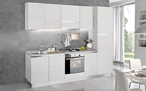 Dafne Italian Design Komplette Küche Effekt Ulme weiß (cm. 255 x 60 x 216 Kühlschrank auf der rechten Seite) von Dafne Italian Design