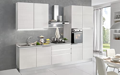 Dafne Italian Design Komplette Küche Effekt Ulme weiß (cm. 330 x 60 x 240 Kühlschrank auf der rechten Seite) von Dafne Italian Design