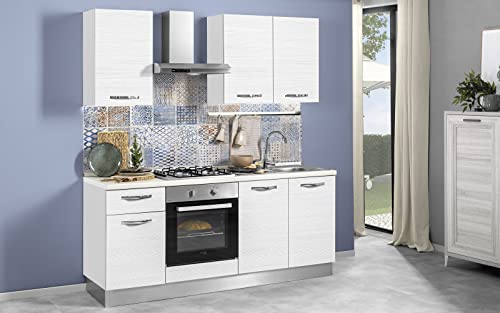Küche komplett mit Haushaltsgeräten (Backofen, Waschbecken, Dunstabzugshaube) optimiert Raum - Lärchen-Optik - 195 x 60 x 216 cm von Dafne Italian Design