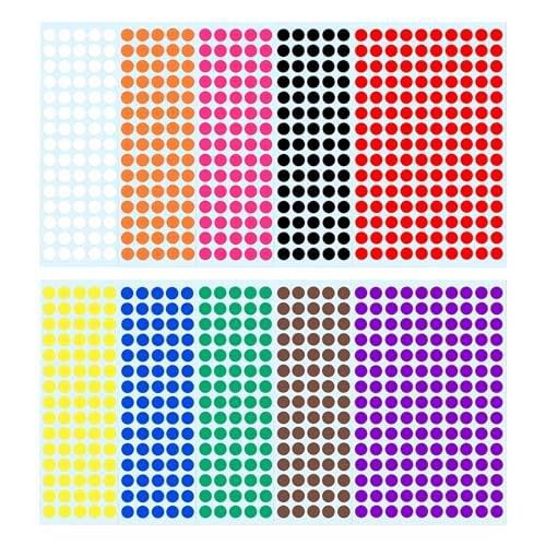 Klebepunkte Runde Punktaufkleber Etiketten Markierungspunkte, Bunte Selbstklebende Klebepunkte Aufkleber, 1500 Stück, 10mm, 10 Farben von DaiUni