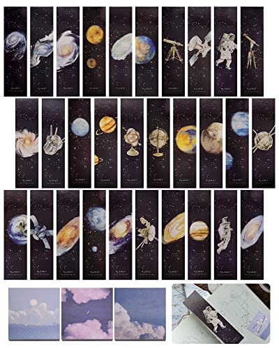Daily Treasures 30 Stk Weltraum Planeten Lesezeichen, Planeten Lesezeichen mit 3 Stk Mond Sticky Notes, Weltraum Themen Lesezeichen für Lehrertag Muttertag Buchliebhaber Kinder Stundenten Junge von Daily Treasures