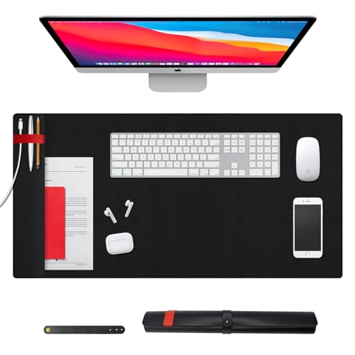 Daily Treasures 85x40cm XXL Lederschreibtischunterlage mit Organizer-Tasche & rotem Gurtband - Rutschfeste vegane PU-Mausmatte, Schreibtischschutz für Tastatur, Laptop & Bürozubehör (Schwarz) Daily Treasures 85x40cm XXL Lederschreibtischunterlage mit Organizer-Tasche & rotem Gurtband - Rutschfeste vegane PU-Mausmatte, Schreibtischschutz für Tastatur, Laptop & Bürozubehör (Schwarz) von Daily Treasures
