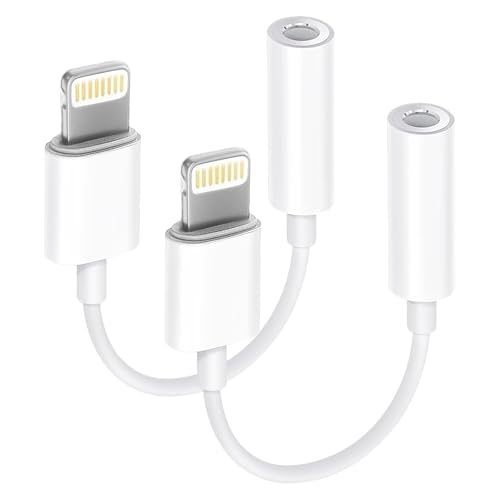 [Apple MFi-Zertifiziert] 2 Stück iPhone 3,5mm Kopfhörer Adapter, Lightning auf 3,5mm Kopfhöreranschluss Adapter, AUX Audio Dongle Konverter für iPhone 14/13/12/11/11 Pro/XR/X/XS/8/8Plus/7/7Plus von Dairle