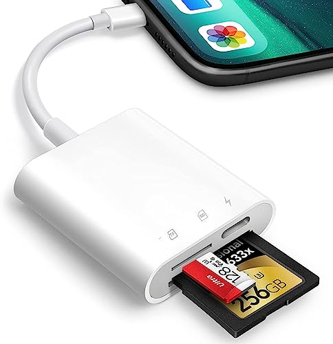 [Apple MFi-Zertifiziert] SD Kartenleser iPhone, Lightning SD&Micro SD Lesegerät für Spiegelreflexkameras mit Zwei Steckplätzen für SD Karten, Speicherkartenadapter für Fotografie mit Ladeanschluss von Dairle