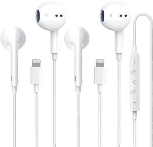 Dairle 2 Pack Kopfhörer mit Kabel Lighting Kopfhörer, Noice-Cancelling Kopfhörer mit Mikrofon MFI Zertifiziert Kopfhörer mit Kabel in Ear Kopfhörer mit Lighting Anschluss Kompatibel (Weiß) von Dairle
