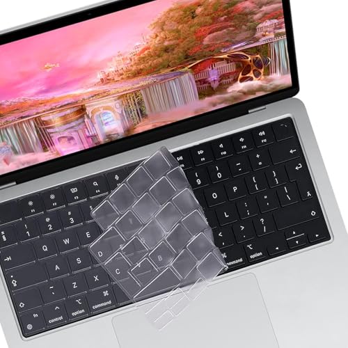 Dakexiong Tastatur Hülle Ultra Slim für MacBook Air 13,6 Zoll M2 A2681, MacBook Pro 14/16 Zoll M3/M2/M1 Pro/Max A2442/A2485, TPU, Transparent, Staubdicht, Wasserdicht, Kratzfest von Dakexiong