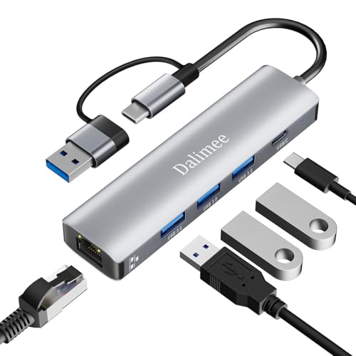 Dalimee Hub USB USB C, 5-Port Docking Station mit 3 USB-A 3.0, USB-C, und Gigabit Ethernet, 5Gbps Aluminium Dockingstation für MacBook, iPad, iPhone, und mehr Type-C/Type-A Geräte Dalimee Hub USB USB C, 5-Port Docking Station mit 3 USB-A 3.0, USB-C, und Gigabit Ethernet, 5Gbps Aluminium Dockingstation für MacBook, iPad, iPhone, und mehr Type-C/Type-A Geräte von Dalimee