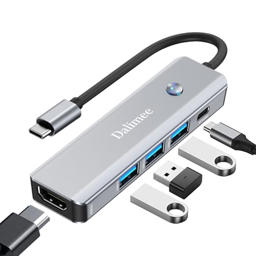 Dalimee USB C Hub 3.0, 5 in 1 USBC Hub, 4K@60Hz HDTV Ultra High Definition Videoausgabe, PD 100W, 1*USB 3.0 und 2*USB, Plug and Play, Docking Station für MacBook/iPad/iPhone/HP und mehr Type-C Geräte Dalimee USB C Hub 3.0, 5 in 1 USBC Hub, 4K@60Hz HDTV Ultra High Definition Videoausgabe, PD 100W, 1*USB 3.0 und 2*USB, Plug and Play, Docking Station für MacBook/iPad/iPhone/HP und mehr Type-C Geräte von Dalimee