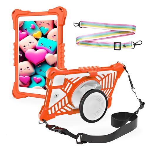 Tablet hülle 10.1 Zoll universal Silikon mit Halterung und 2 Aufhängeriemen Universelle Kompatibilität mit Allen Tablet-Modellen von 10" bis 13" Robust stoßgeschützt (Orange) von Damoaa