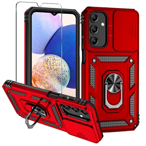 Damtong für Samsung Galaxy A16 5G Hülle: Kameraschutz Schutzhülle Mit Schutzfolie Drehbarer Fingerring Ständer Militärqualität Stoßfest Bumper Handyhülle für Samsung A16 4G/5G Case Rot von Damtong