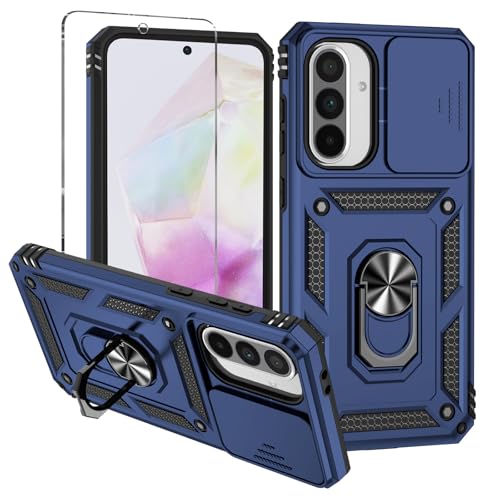 Damtong für Samsung Galaxy A36 5G Hülle: Kameraschutz Schutzhülle Mit Schutzfolie Drehbarer Fingerring Ständer Militärqualität Stoßfest Bumper Handyhülle für Samsung A36 5G Case Blau von Damtong