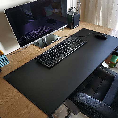 Schreibtischunterlage mit Kantenschutz, weiches Luxus-Leder, 60 x 30 cm, schwarz mit Kantenverriegelung, Mauspad für Computertastatur, PC und Laptop von DanChen