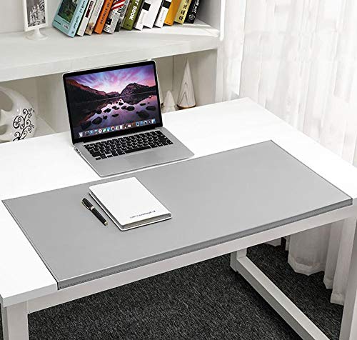 Schreibtischunterlage mit Kantenschutz, weiches Luxus-Leder, 90 x 40 cm, Grau mit Kantenverriegelung, Mauspad für Computertastatur, PC und Laptop von DanChen