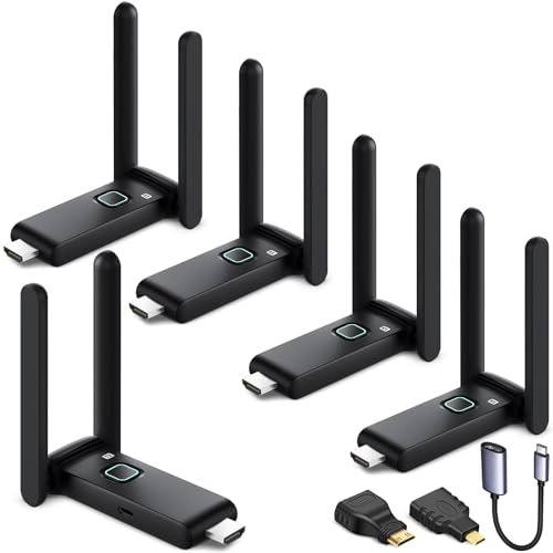 Wireless HDMI 1 Sender und 4 Empfänger, Plug and Play, Multi TV Erweiterung, drahtloses HDMI Extender Kit unterstützt Video Streaming von Laptop zu HDTV/Projektor/Tabl von DanDun