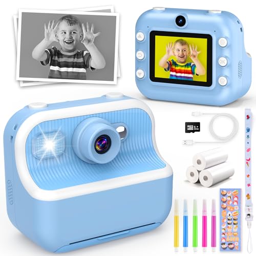 Dancial Kinderkamera Sofortbildkamera, 1080P 2,4 Zoll Bildschirm DigitalKamera Kinder mit 3 Rollen Druckpapier,32GB Karte, Fotokamera mit 5 Farbigen Stiften,2 Aufkleber Geschenk für Kinder von Dancial