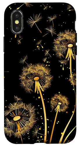 Goldene Löwenzahn-Blumen auf Schwarz Hülle für iPhone X/XS Goldene Löwenzahn-Blumen auf Schwarz Hülle für iPhone X/XS von Dandelion Flower Floral Accessories