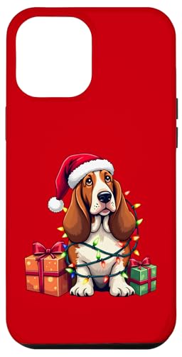 Basset Hound verpackt in Weihnachtsbeleuchtung mit Weihnachtsmannmütze Hülle für iPhone 12 Pro Max von Danea's Gifts for Basset Hound Owners