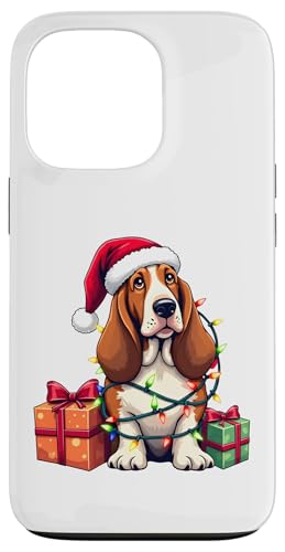 Basset Hound verpackt in Weihnachtsbeleuchtung mit Weihnachtsmannmütze Hülle für iPhone 13 Pro von Danea's Gifts for Basset Hound Owners