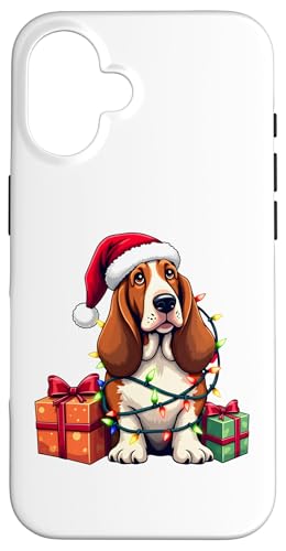 Basset Hound verpackt in Weihnachtsbeleuchtung mit Weihnachtsmannmütze Hülle für iPhone 16 Basset Hound verpackt in Weihnachtsbeleuchtung mit Weihnachtsmannmütze Hülle für iPhone 16 von Danea's Gifts for Basset Hound Owners