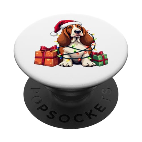 Basset Hound verpackt in Weihnachtsbeleuchtung mit Weihnachtsmannmütze PopSockets Klebender PopGrip Basset Hound verpackt in Weihnachtsbeleuchtung mit Weihnachtsmannmütze PopSockets Klebender PopGrip von Danea's Gifts for Basset Hound Owners