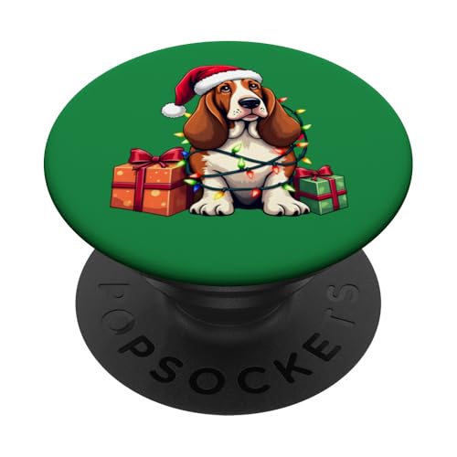 Basset Hound verpackt in Weihnachtsbeleuchtung mit Weihnachtsmannmütze PopSockets Klebender PopGrip Basset Hound verpackt in Weihnachtsbeleuchtung mit Weihnachtsmannmütze PopSockets Klebender PopGrip von Danea's Gifts for Basset Hound Owners