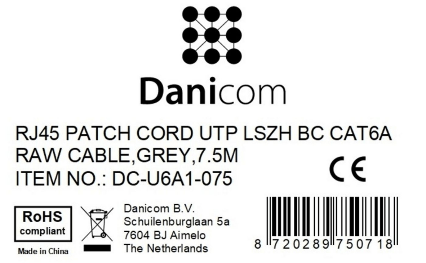 Danicom CAT6a Netzwerkkabel 100% Kupfer - U/UTP - 7,50 meter - Grau Netzwerkkabel, (750 cm) von Danicom