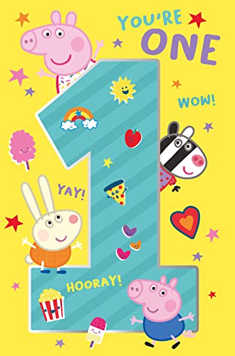 Danilo Promotions LTD Geburtstagskarte zum 1. Geburtstag, Geburtstagskarte für den 1. Geburtstag, Peppa Pig Geburtstagskarte, offizielle Peppa Pig Karte von Danilo Promotions LTD