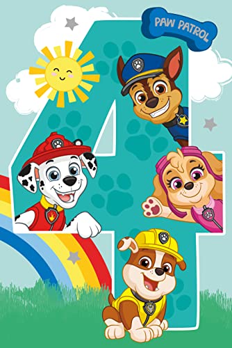 Danilo Promotions LTD Geburtstagskarte zum 4. Geburtstag, Geburtstagskarte zum 4. Geburtstag, Paw Patrol Geburtstagskarte, offizielle Paw Patrol Karte von Danilo Promotions LTD