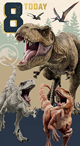 Jurassic World Geburtstagskarte zum 8. Geburtstag, Kindergeburtstagskarte zum 8. Geburtstag, Jurassic World Karte für Kinder, offiziell lizenzierte Geburtstagskarte von Danilo Promotions LTD