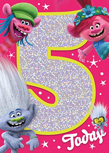 Danilo Promotions TL028 DreamWorks Trolls World Tour Geburtstagskarte zum 5. Geburtstag, mit holografischem Einband, mehrfarbig von Danilo Promotions Limited